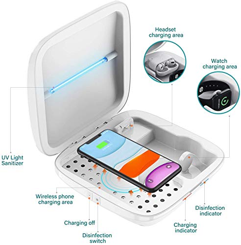Portable Phone Cleaner with Wireless Charger, Multi-Function 4-in-1 Fast Charging Cell Phone Cleaner Box for All Smart Phone, iWatch, AirPods
