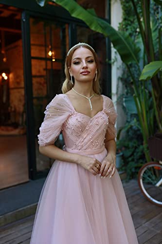 Tulle Tea Length Prom Dresses for Women Off The Shoulder Ball Gowns Teens Sweetheart Beaded Puffy Princess Dress3