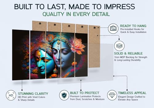 Image of Kyara Arts Radha Krishna Wall Painting for Living Room Big Size with Wooden Frame | Premium Vinyl Print with Textured Finish | Radha Krishna Photo Frame for Home Decoration | Ideal Gift Option (36 x 60 In)