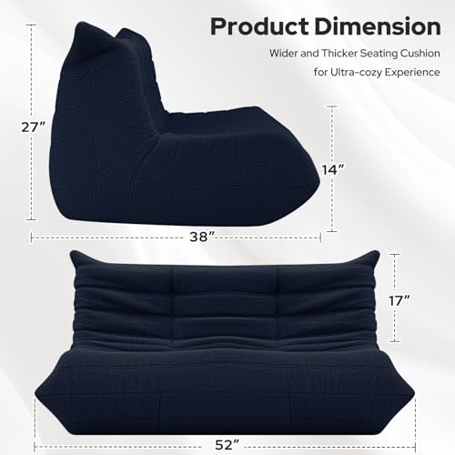 Image of HABUTWAY Bean Bag Chairs Fireside Lazy Floor Sofa,2 Seater,Navy Blue