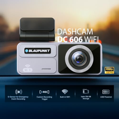 Image of Blaupunkt DC 606 WiFi Dashcam for Car - Full HD 1080p, Wide-Angle, G-Sensor, Loop Recording, Parking Monitor, App Support - SD Card Not Included