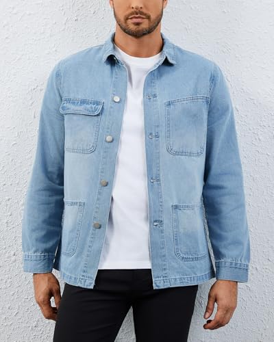 Men's Denim Jean Jacket Casual Button Down Regular Fit Work Shirt with Four Pocket3