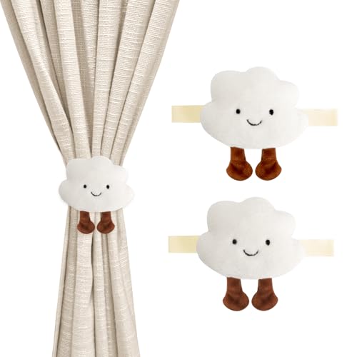 JINGIHE Lot De 2 Embrasse pour Rideaux, Attache Rideau, Accroche Rideau, sans Percage, Décoration De Rideaux Mignonne en Peluche Nuage, pour Salon, Chambre,...