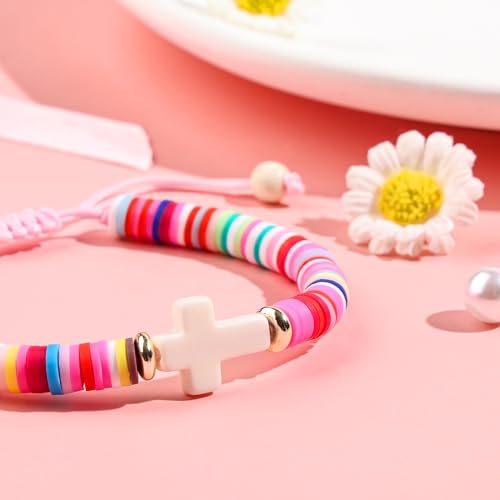 Image of Adjustable Colorful Cross Bracelet Gift Box Set for Girls | White cross, scripture card for baptism first communion confirmation Easter Christmas birthday
