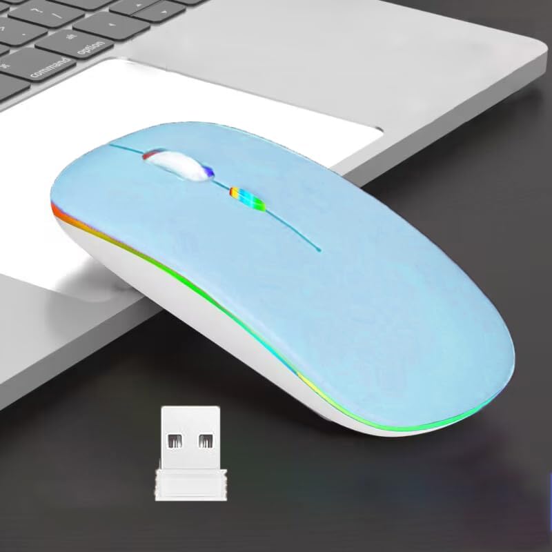 Miniatura 7 de Guiheng Ratón Bluetooth inalámbrico, LED de doble modo recargable, silencioso y delgado, portátil (receptor BT5.2+USB), mouse de computadora de