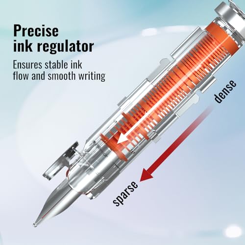 Image of WRITECH Clictek Retractable Fountain Pen - Blue Ink Medium Nib Gift Set Includes 5 Ink Cartridges for Smooth Writing, Journaling, Calligraphy