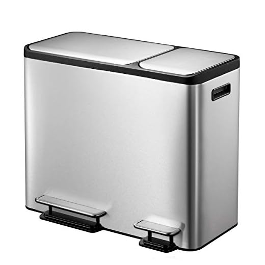 EKO Dual Compartment Stainless Steel Recycle Step Trash Can, 30L + 15L