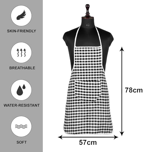 Image of Space Fly Cotton Kitchen Apron for Cooking with Large Pocket | 57x78 cm Checkered Design | Adjustable & Washable Chef Apron for Men & Women | Ideal for Home, Baking, BBQ & Kitchen Use | Set of 1