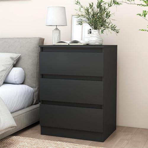 CIPACHO Black Nightstand with 3 Drawers