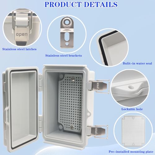 Image of Waterproof Electrical Box Junction Box Weatherproof IP67 ABS Plastic Enclosure Switch Router Project Box Electronics Enclosure with Mounting Plate Wall Bracket Grey 5.9 inchx3.9 inchx2.8 inch