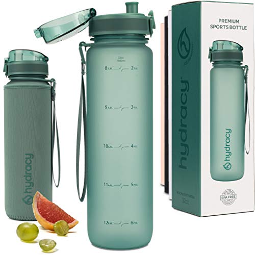 Hydracy Botella de Agua 500 ml con Marcador de Tiempo - Sin BPA con Filtro de Infusión de Frutas - Antigoteo y sin Sudor - Ideal para el Ejercicio y los Deportes al Aire Libre - Moonlight Verde