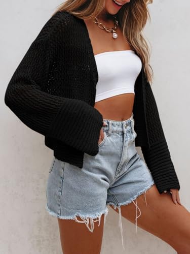 Womens Long Sleeve Cropped Cardigan Sweaters Causal Lightweight Bolero Short Knit Shrugs3