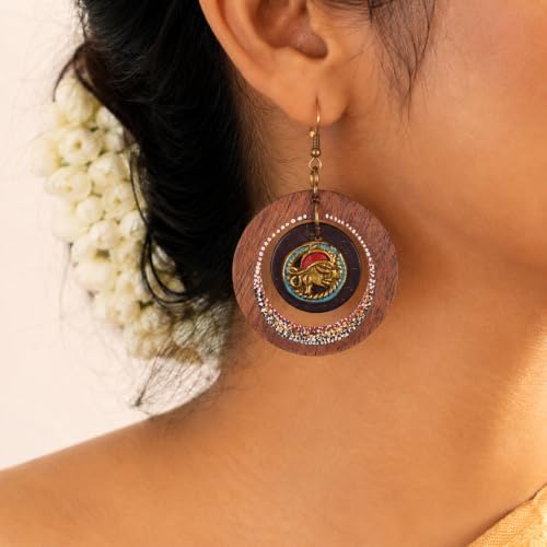 Image of Handcrafted Boho & Ethnic Earrings for Women - Wooden & Brass Statement Designs in Loop, Swing & Motif Styles