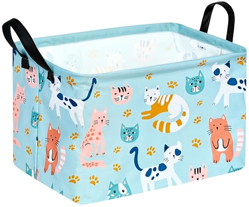 Image of Rec Cats Print Box Hamper Storage Basket Collapsible Organizer Bin Gift Shelf Baskets for Home and Kitchen Storage