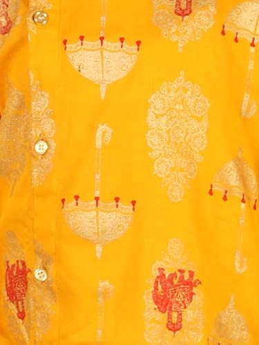 Image of superminis Boy's Golden Foil Printed Side Open Cotton Kurta, Round Collar, Full Sleeves Ethnic Wear Dhoti Kurta Set