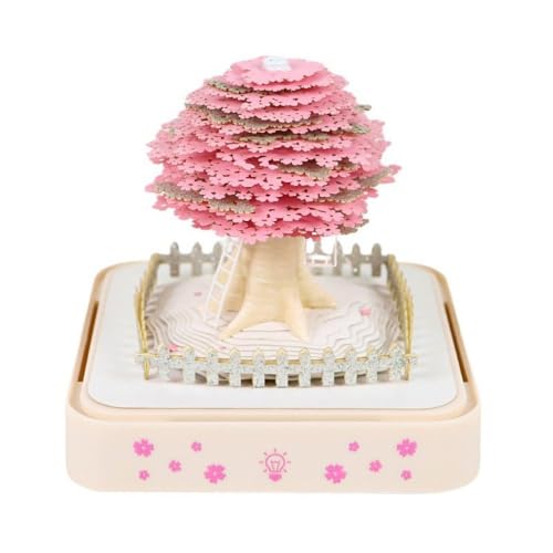 Kwueiit 立体視3Dカレンダー ライト付き 美しい桜の木 キノコハウス 黄鶴楼 地球 天壇形 カレンダー メモ帳 DIY紙彫刻アートクラフトデコレーション (L)