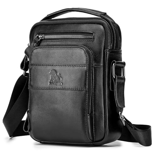 BAIGIO Leder Umhängetasche Herren Schultertasche Vintage Männer Tasche Crossbody Bag Herrentasche zum Umhängen Ledertasche mit Verstellbarem Gurt für Business Arbeit Reise