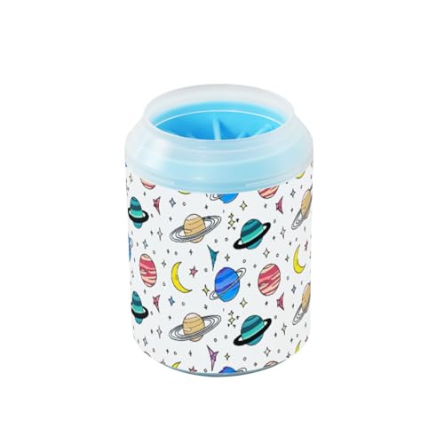 JiangGgen Dog Paw Cleaner Cup,Colorful Planets Pet Foot Cleaner with Detachable Brush Paw Washer for Small Medium Large Dogs and Cats