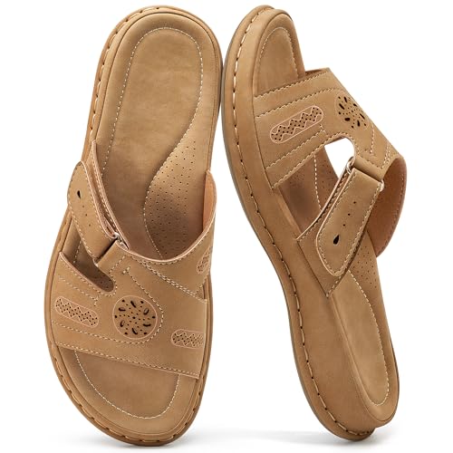 Larwen Womens Casual Slide Sandals: Brown 8 Adjustable Fit