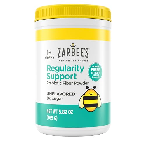 Zarbee’s Children’s Regularity Support Prebiotic Fiber Powder, Flavorless, Sugar Free, Gluten-Free, Daily Fiber Supplement for Kids & Toddlers 1 to 12 Years, 5.82 oz
