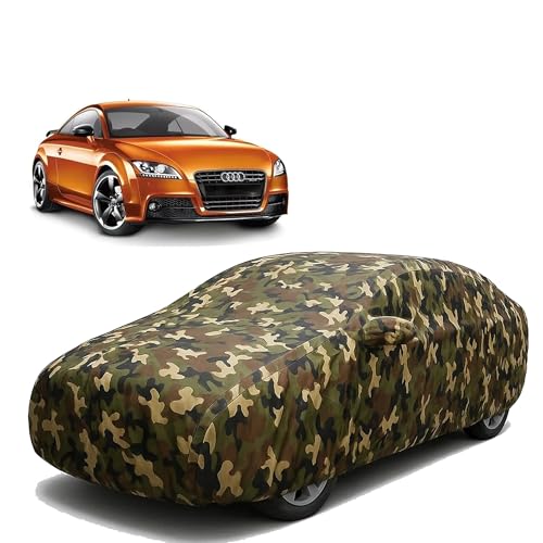 Image of Sulfar 100% Waterproof Car Body Cover for Audi TT - Triple-Stitched Dustproof UV, Heat & Rain Protection with Mirror Pockets, Full-Bottom Elastic & Free Storage Bag - All-Weather Indoor Outdoor (Army)