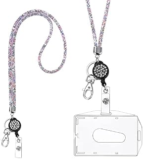 Vicloon Card Holder with Lanyard, Crystal Lanyard with Transparent ID Card Holder, Lanyard and Badge Holder Set, Keyring Badge Holders and Neck Strap for Keys ID Badge Black