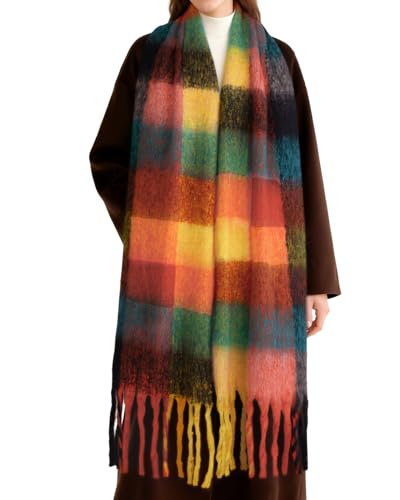 YSense Womens Winter Scarf Chunky Oversized Plaid Thick Blanket Scarf Big Coloured Warm Shawl Wrap