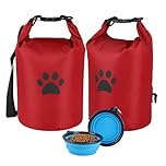 APITOS Compact Dog Travel Bag 2-Pack, 11 lb (4.98 kg) Pet Food Storage with Foldable Bowls, Leak-Proof Design for Car Trips, Camping, Day Outings (Red)