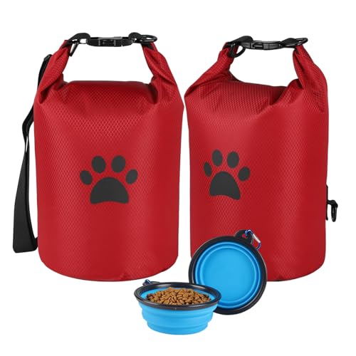 APITOS - APITOS Compact Dog Travel Bag 2-Pack, 11 lb (4.98 kg) Pet Food Storage with Foldable Bowls, Leak-Proof Design for Car Trips, Camping, Day Outings (Red) - -5%