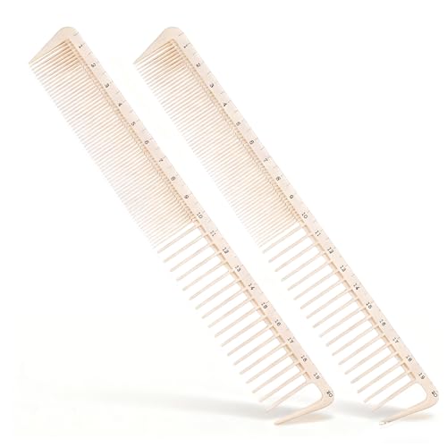 2PCS Hair Cutting Combs with Ruler Measurements, Anti-Static Professional Barber Comb for Salon, Hair Stylists and Barbers, Fine Cutting Combs