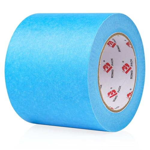 Image of BOMEI PACK 4'' Blue Painters Tape, 3D Printing Tape 4 Inches x 55 Yards for Laser Cutting, 21-Day Clean Removal Wide Masking Tape