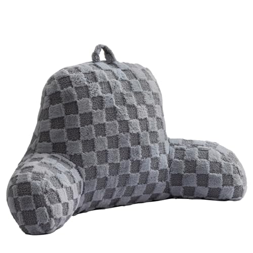 Image of Aimuan Reading Pillow Checkered Bed Rest Wedge Backrest Checkerboard Pillow with Arms Back Support for Sitting Up in Bed Cushion Incline Rest Sleeping Snoring Pillow (Grey,Large)