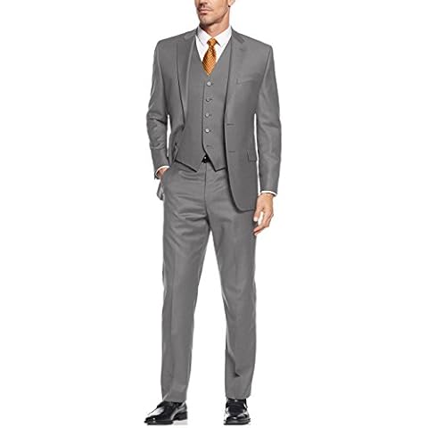 Salvatore Exte Men's Vested Three Piece Suit Blazer Jacket Dress Vest Plus Pant (44 Long US / 54L EU/W 38", Gray) Cover