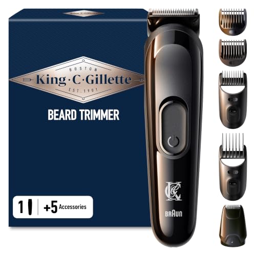 Gillette King C Tondeuse Electrique Pour Hommes, Sans Fil Avec Lames Affûtées Inusables, Tête Lavable, Coffret Avec 4 Sabots Différents Pour Rasage De La...