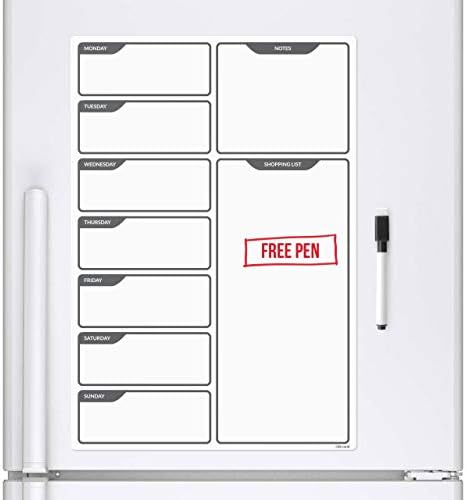 CKB LTD® Fridge Board Magnetic With Marker White Board & Pen - Drywipe Magnet Whiteboard Kitchen Memo Notice Board Large Daily Planner