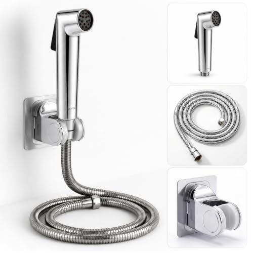 Image of Plantex Health Faucet Set /ABS Jet Spray with 1.2M Stainless Steel Hose Pipe for Toilet /Self Adhesive Hand Shower Holder /No Drilling Wall Mount - (Chrome, Combo)