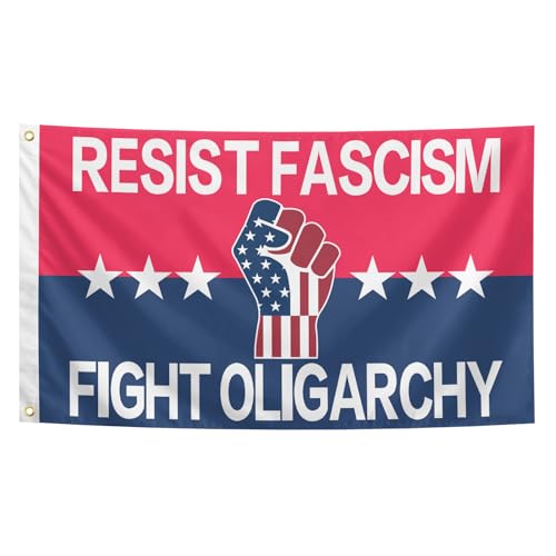 Resist Fascism Flag, Anti-Tump Protest Fight Oligarchy 3x5Ft Flag with 2 Brass Grommets...