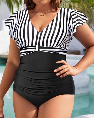 Yonique Plus Size One Piece Swimsuit for Women Tummy Control Bathing Suit Ruffle Retro Swimwear3