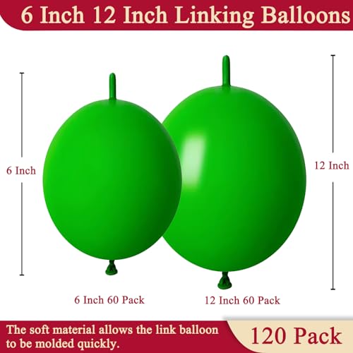 Image of Green Link Balloons 6 Inch 12 Inch 120 Pcs Latex Linking Balloons for Birthday Wedding Party Festival Decorations