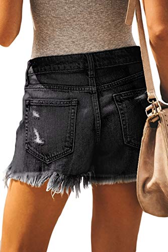 Image of onlypuff Women Denim Shorts Ripped Mid Waisted Jean Shorts with Pockets