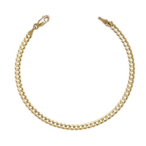 Floreo 10K Yellow Gold 4Mm Solid Curb Cuban Chain Ankle Bracelet Anklet For Women And Girls, 8 Inch #TOP3