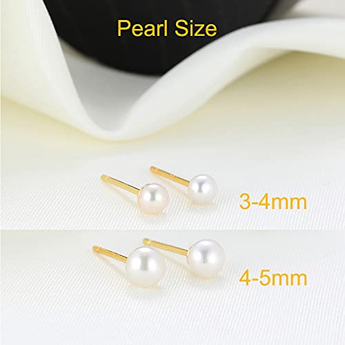 Silbertale Pearl Stud Earrings For Women Sterling Silver Gold Plated Small Tiny White Freshwater Pearl Earrings Studs 3-4Mm #TOP1