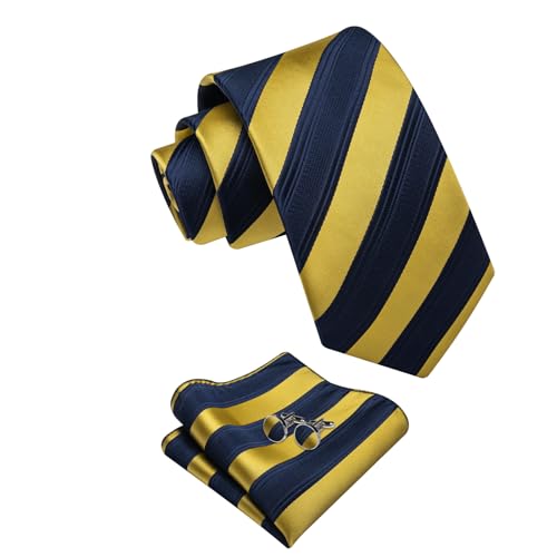 Image of YourTies Striped Ties for Men Classic Woven Silk Necktie with Handkerchief Cufflinks Set Formal Business Party Wedding