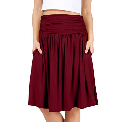Simlu Skirts for Women Regular and Plus Size Skirt with Pockets Below The Knee Length Ruched Flowy Midi Skirt