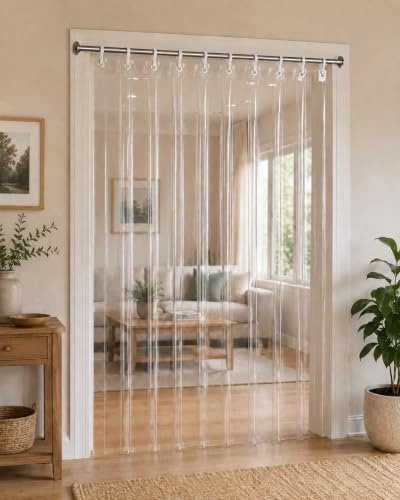 Image of CASA-NEST Eco Light Transparent PVC AC Curtain - 7 Ft (0.15mm) with 8 Hooks, Clear Plastic Heat & Dust Protection Curtain for Air Conditioner Room(Pack of 1)