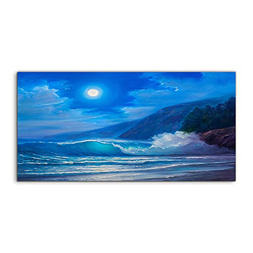 Tableau acrylique 120x60cm vagues de tempete de nuit photo salon art moderne chambre