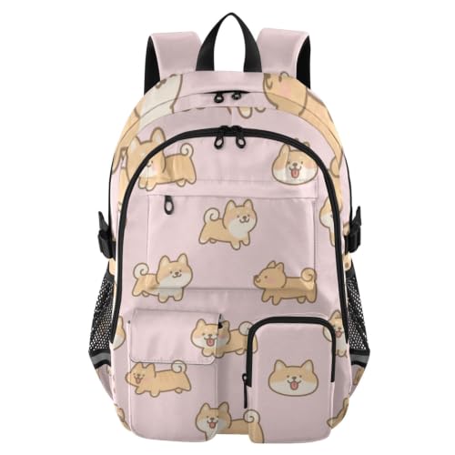 Mochila de trabajo rosa con Shiba Inu para portátiles de 15 pulgadas en la oficina