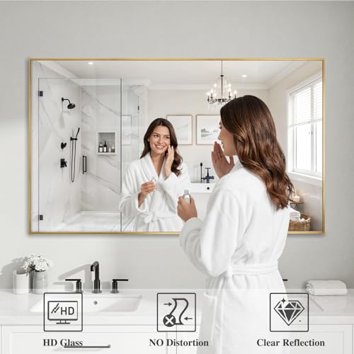 Image of Koonmi Gold Mirrors for Wall, 30x55 Inch Bathroom Mirror, Rectangular Wall Mirror for Living Room Bedroom Bathroom, Hangs Horizontally or Vertically