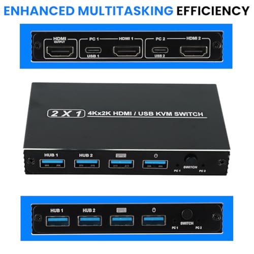 Image of ZORBES 4K HDMI USB 2.0 KVM Switch, 2 in 1 Out HDMI+USB KVM Switch Support HD 2 Computer Share 1 Monitor 1 Set Keyboard Mouse Printer, Supports UHD 4K@60Hz, Compatible with PC, Laptop and Game Console