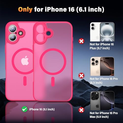 Image of Elzzi Magnetic for iPhone 16 Plus Case (Compatible with MagSafe)(with Camera Lens Protection) Slim Translucent Matte Shockproof with Anti-Fingerprint Phone Case, Pink